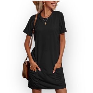 🆕 Black Front Pocket Short Sleeve T-Shirt Dress